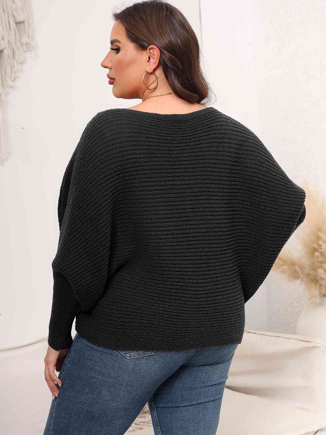 Full Size Boat Neck Batwing Sleeve Sweater